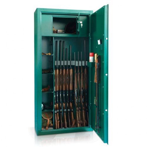 DIANA-10 fegyverszekrény 10 puskának, kulcsos zárral, polcokkal