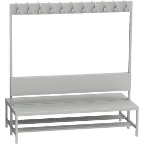   LAV_15_V2 kétoldalas háttámlás öltözőpad cipőtartóval (150 cm, 22 fogas)