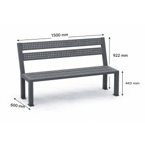   LAV_15_0007_DB kültéri acél pad háttámlával (3 személyes, 150 cm)