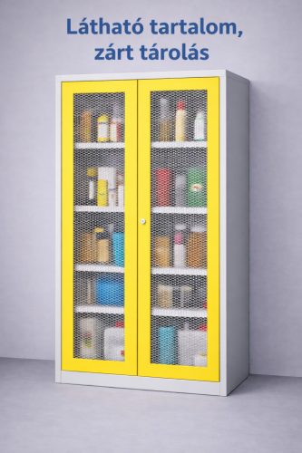 SCH T1 A vegyszerszekrény rácsbetétes ajtóval, kifolyásgátló polcokkal