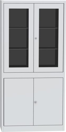 SPS_K1_A üvegbetétes ajtós fémszekrény alsó teli ajtós tárolóval