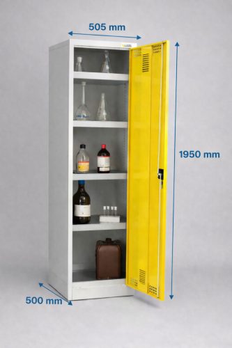 SCH 05 A vegyszerszekrény (4 polc + kármentő tálca, egyajtós)