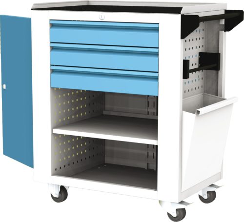 SVL_01_D műhelykocsi (3 fiók, 1 polc, zárható oldalsó tároló, szemetes, törlőkendő tartó)