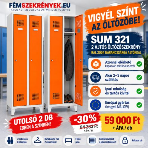 SUM 321 narancssárga kétszemélyes MALOW öltözőszekrény – 30% kedvezmény, utolsó 2 db